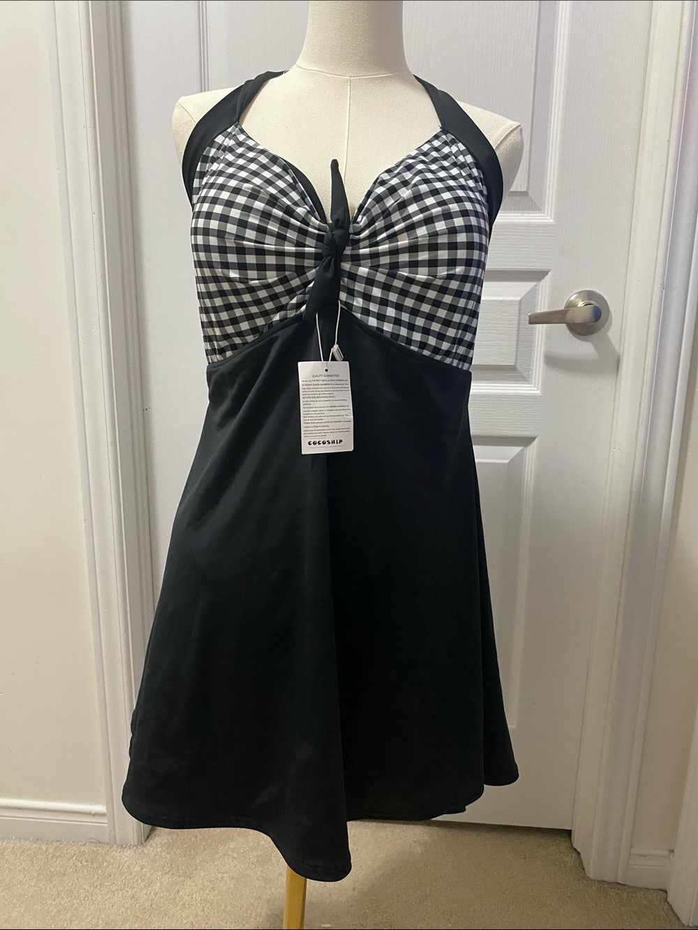 COCOSHIP Black and White Gingham Halter Swim dress size 18